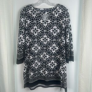 Barbara Erickson Shrift Tunic Dress Black White Floral Geometric Womens Large